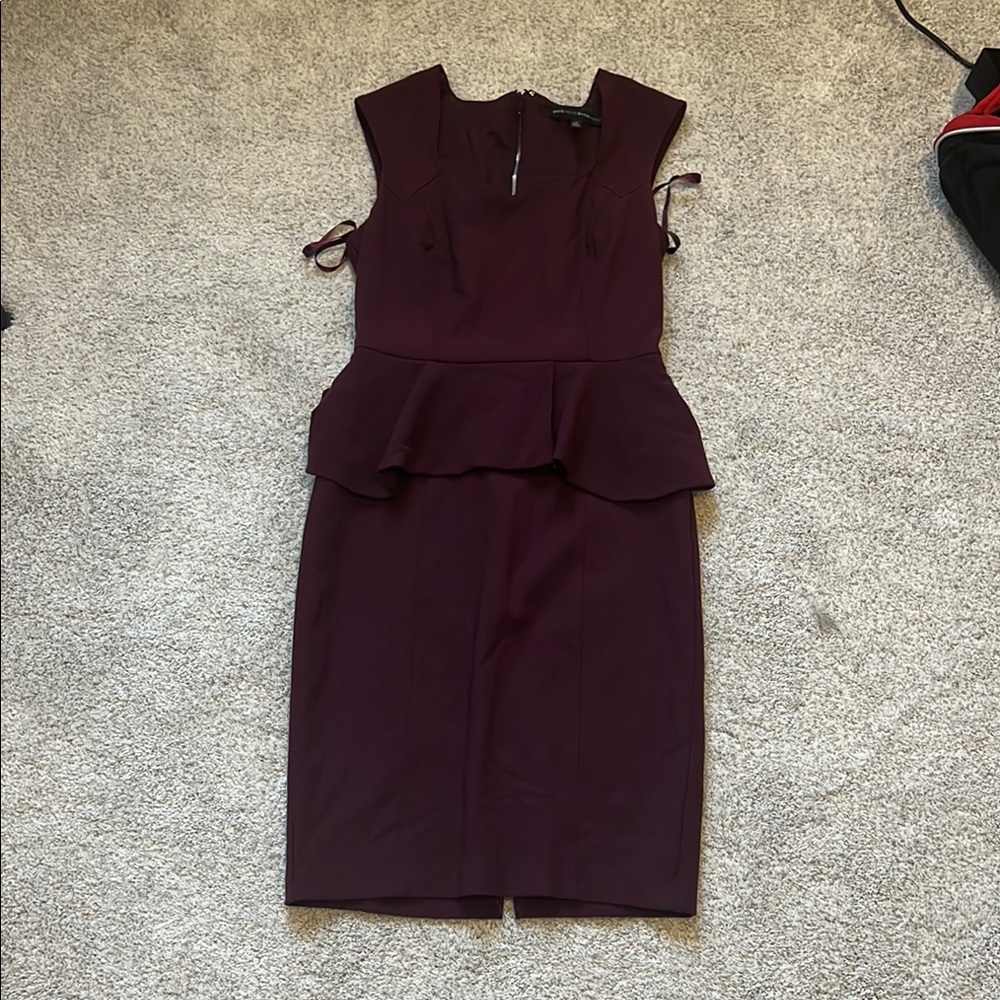 Burgundy Square Neck Peplum Midi Dress